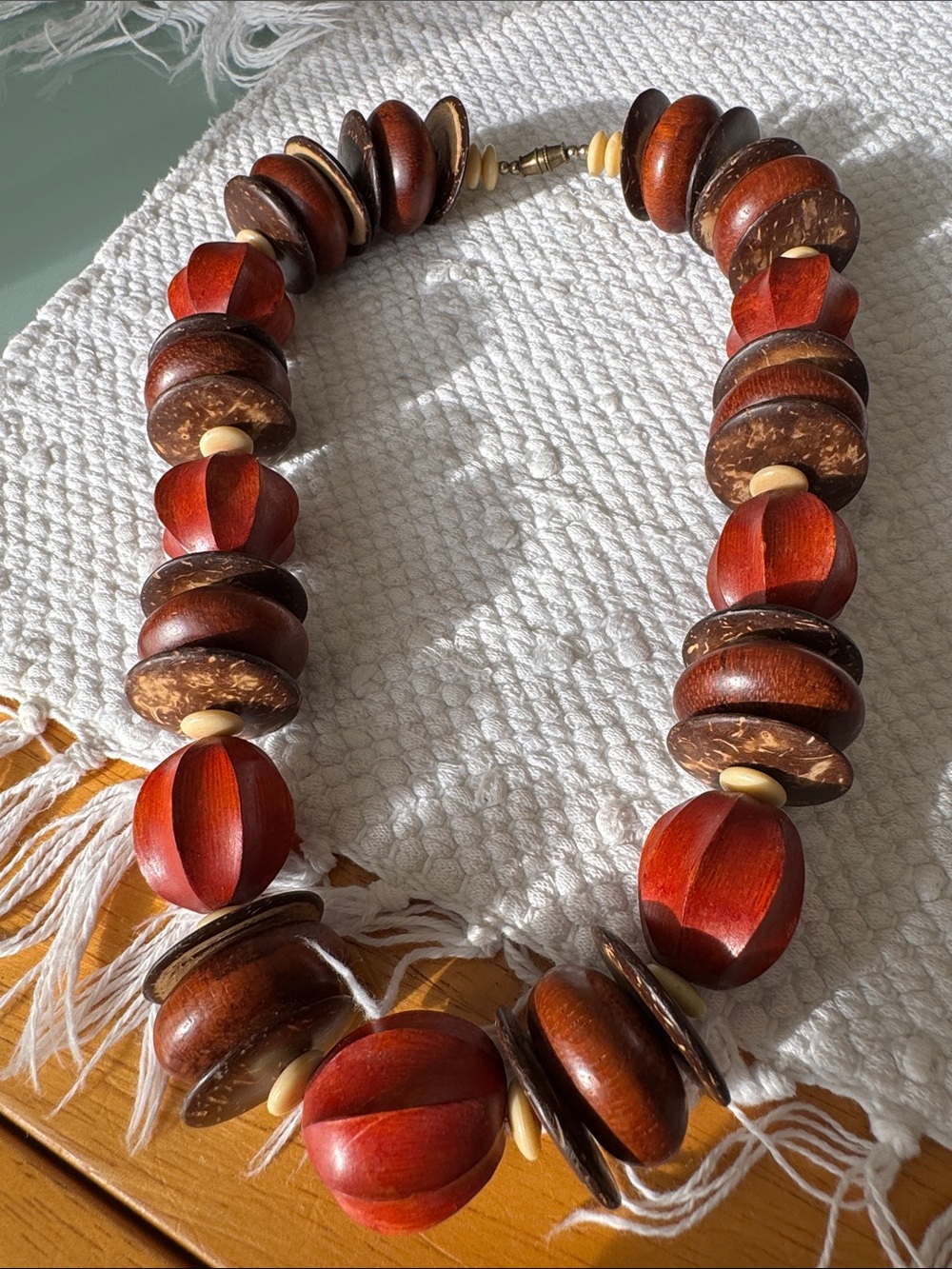 Artisanal Red and Brown Bead Statement Necklace